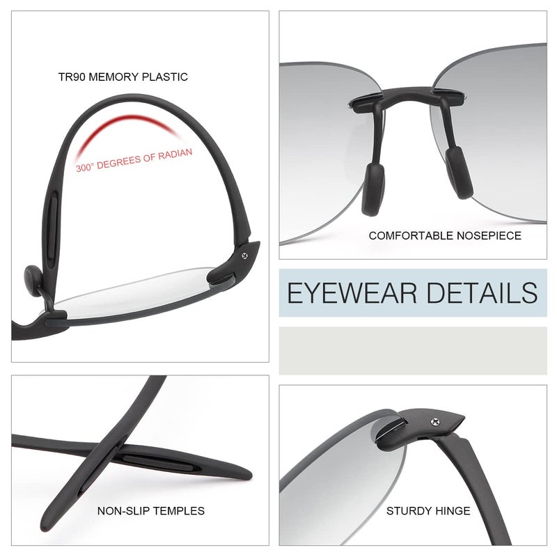 PEEPAI 2 Pairs Rimless Bifocal Reading Sunglasses Anti Blue Light UV400 Protection Sport Sunglasses Far and Near Dual Use Classic Lightweight Vintage Eyewear for Men Women 1.0 - Image 5